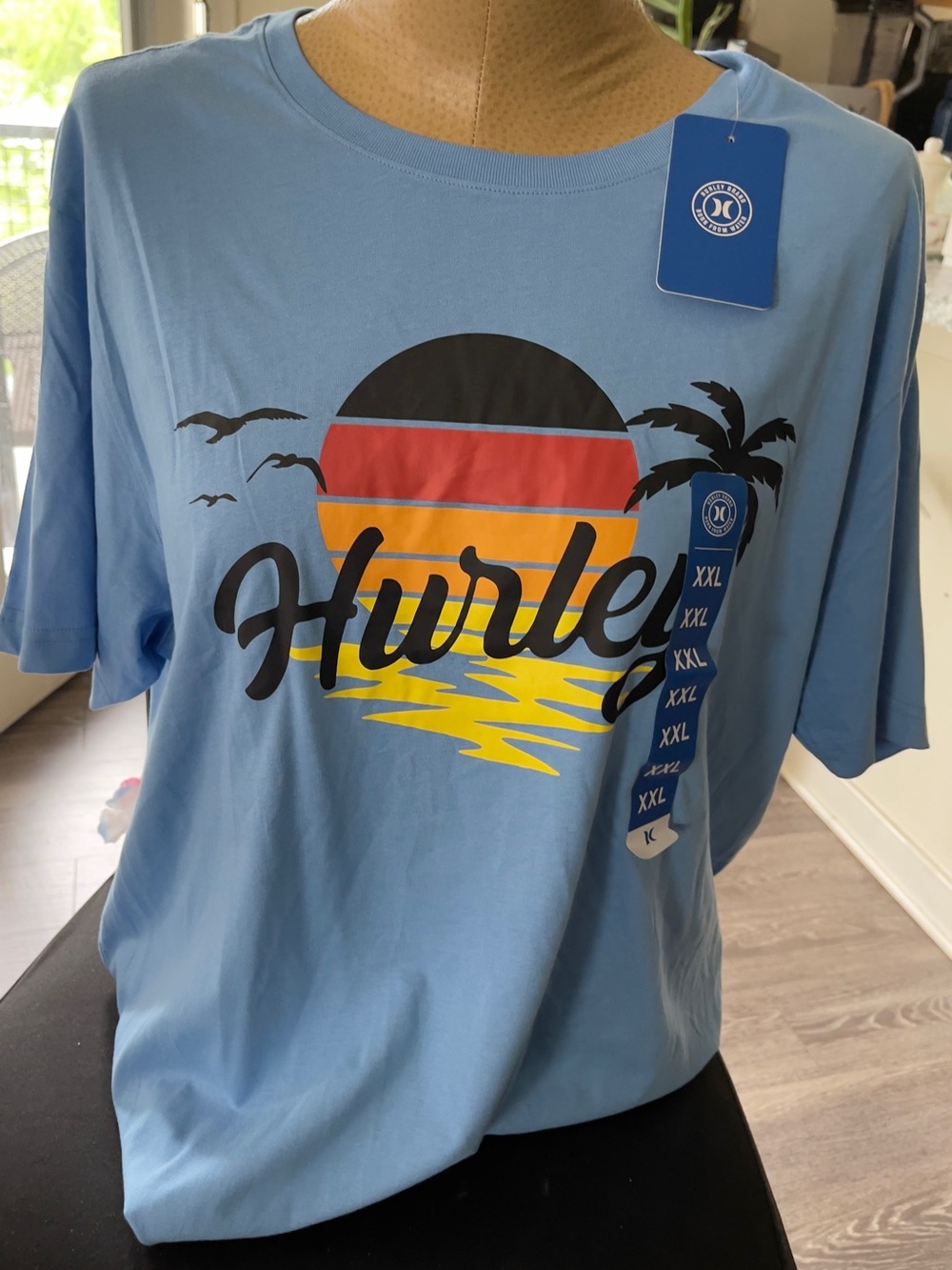 Hurley Light Blue Graphic Short Sleeve Tee with Sunset Print